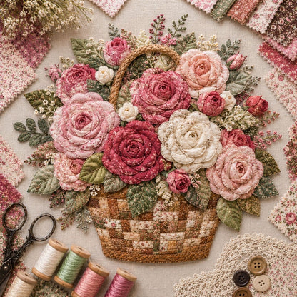 🌸Floral Basket Patchwork DIY Kit | 3D Layered Fabric Flower Art Craft for Home Decor & Gifts