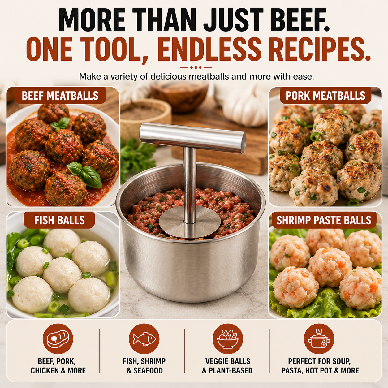🔥 49% OFF TODAY🍝 Stainless Steel Meatball Press – Perfect Meatballs Every Time