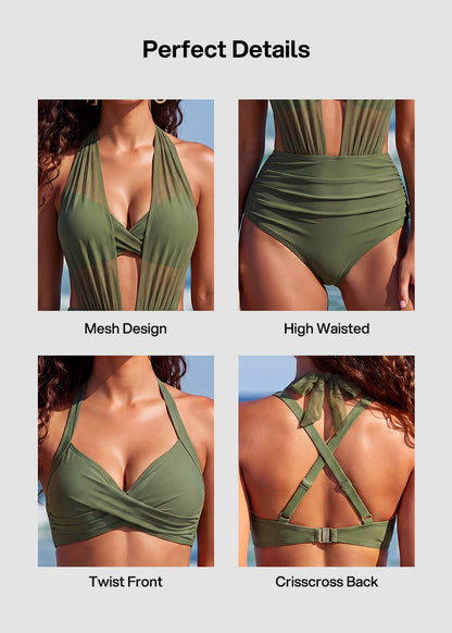 ✨High-Waisted Tummy Control Mesh Bikini Set