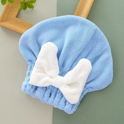 Soft Coral Fleece Hair Drying Cap With Cute Bow🎀