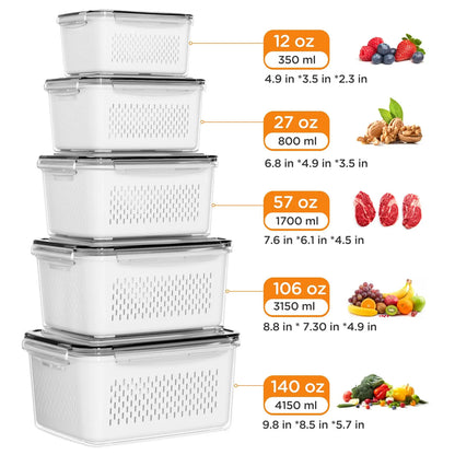 🔥🥗 5 Pack Stackable Fridge Organizers with Removable Colander & Keep Food Fresh ✨