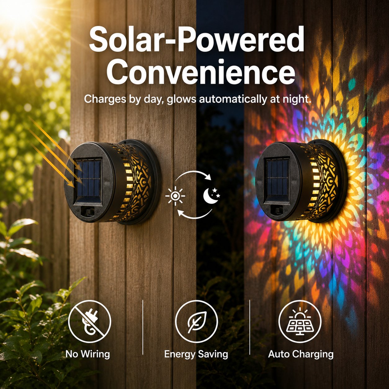 🌙✨ Solar Mandala Wall Light – Outdoor Garden Fence Projector Lamp with Auto ON/OFF Solar Sensor 🔆🏡