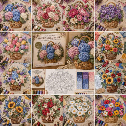 🌸Floral Basket Patchwork DIY Kit | 3D Layered Fabric Flower Art Craft for Home Decor & Gifts