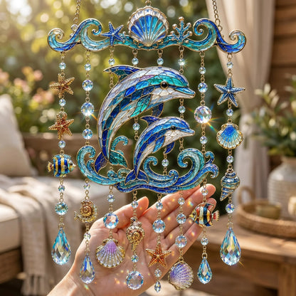🔥🐋🐢🐬Ocean-Themed Crystal Wind Chime – 🌊Bring the Ocean Glow to Your Garden
