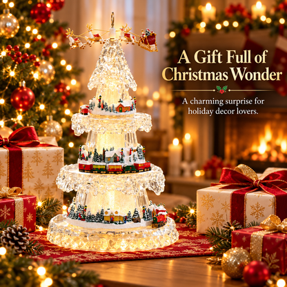 🎄Musical Christmas Tree with Animated Train – Light-Up Acrylic Holiday Village Tabletop Decoration