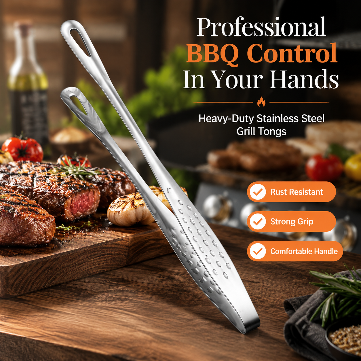 Stainless steel barbecue tongs