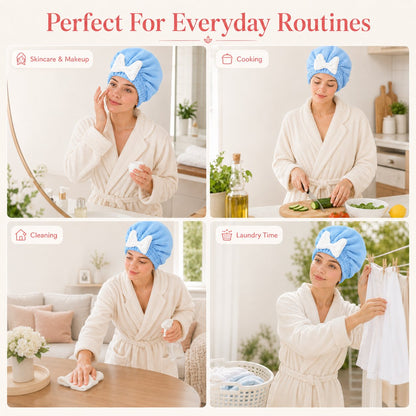 Soft Coral Fleece Hair Drying Cap With Cute Bow🎀