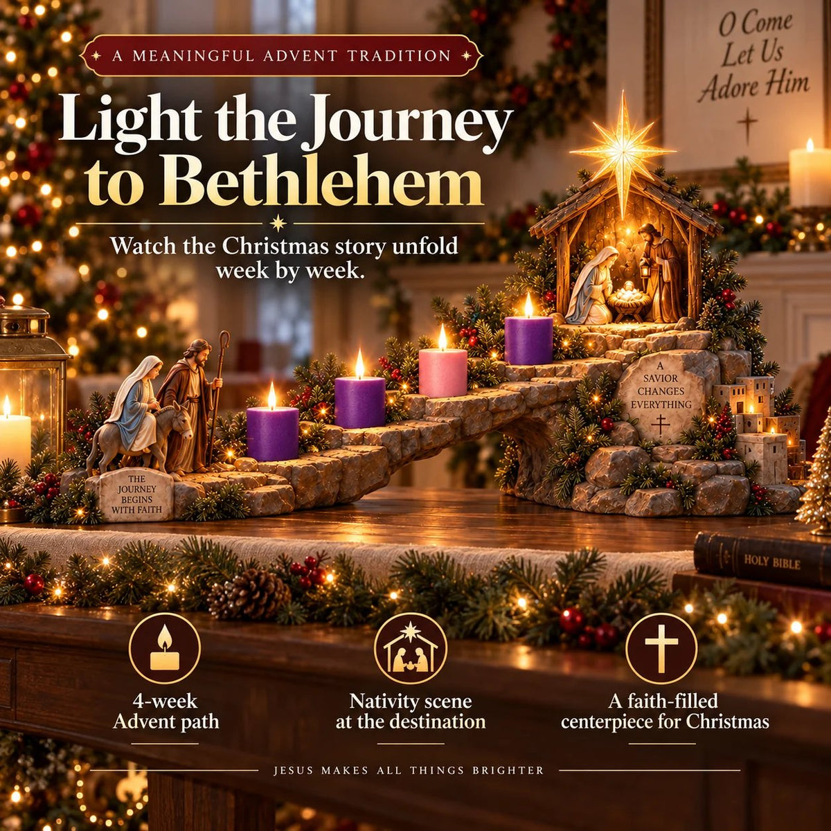 ✝️Journey to Bethlehem -4-Week Lighted Advent Nativity Path