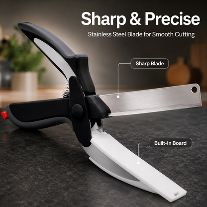 2-in-1 Kitchen Scissors with Cutting Board – Stainless Steel Food Cutter