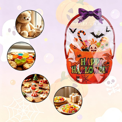 24-Pack Halloween Treat Bags with Handles – Reusable Flat-Bottom Zip Bags for Candy & Party Favors