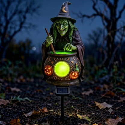 🧙 Halloween Solar Witch Cauldron Garden Stake Light – Spooky Outdoor Yard Decor