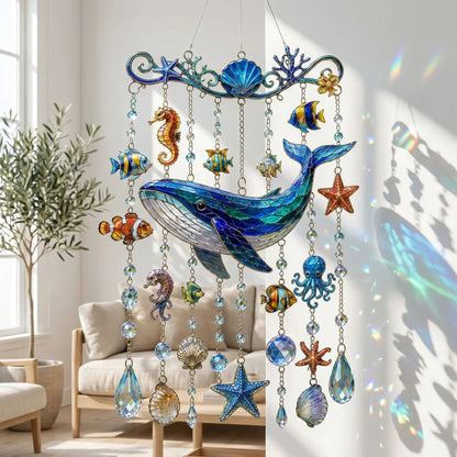 🔥🐋🐢🐬Ocean-Themed Crystal Wind Chime – 🌊Bring the Ocean Glow to Your Garden