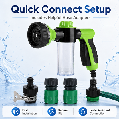 🔥 2-in-1 Foam Spray Nozzle – 8-Pattern Garden Hose Sprayer with Soap Dispenser