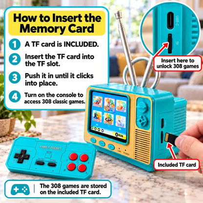 🎮🔥GV300 Retro Mini TV Gaming Console – 2.8' IPS Screen, 308 Classic Games & Wireless Controller