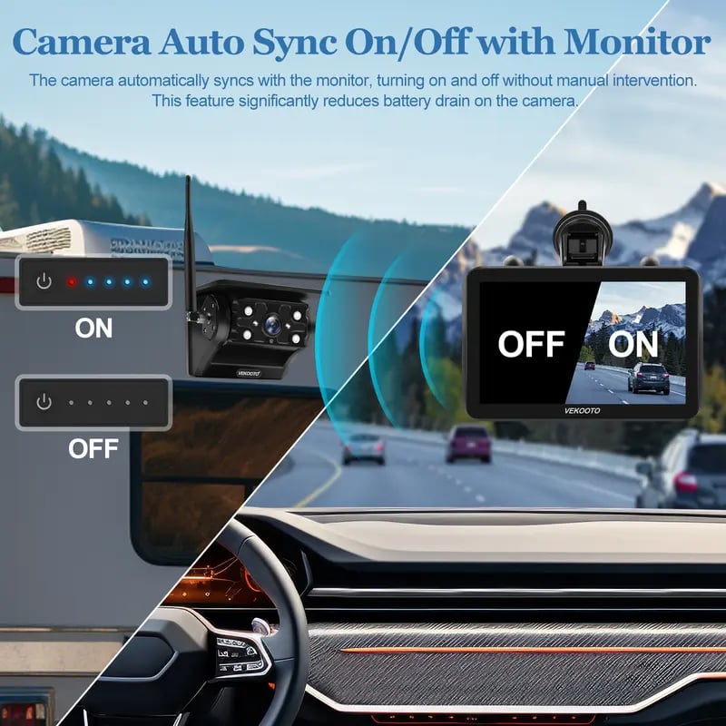 Magnetic Solar Wireless Backup Camera | 7" HD IPS Touchscreen Monitor | 7800mAh Battery | IP69 Waterproof | IR Night Vision | Wireless Auto Sync | Plug & Play