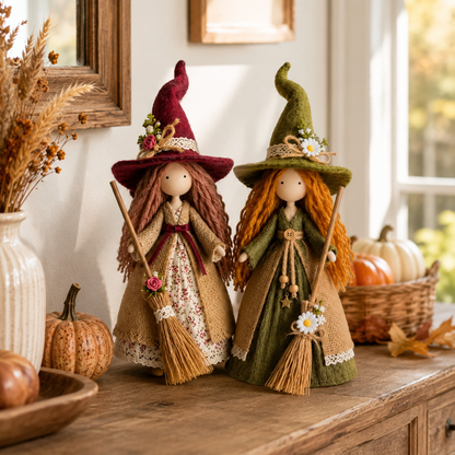 🍂🧙‍♀️ Whimsical Harvest Witch Doll Pair