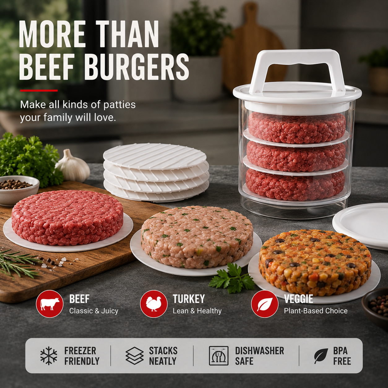 🔥 BBQ Season Essential! 🍔 Burger Patty Press Kit – Perfect For Grilling, Parties & Family Nights!