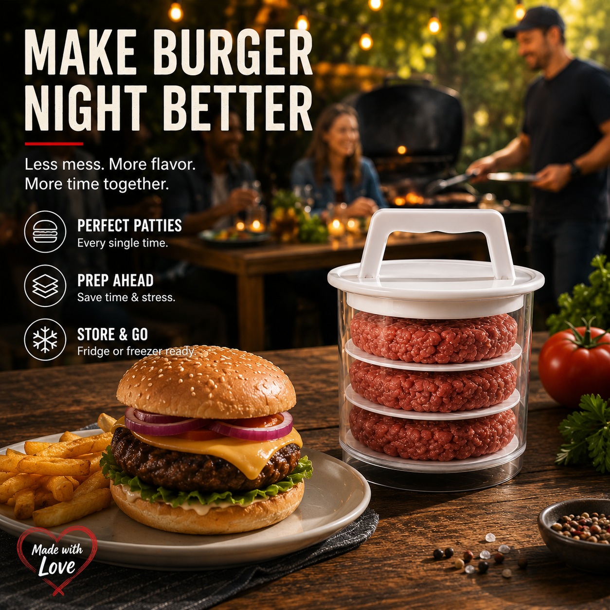 🔥 BBQ Season Essential! 🍔 Burger Patty Press Kit – Perfect For Grilling, Parties & Family Nights!