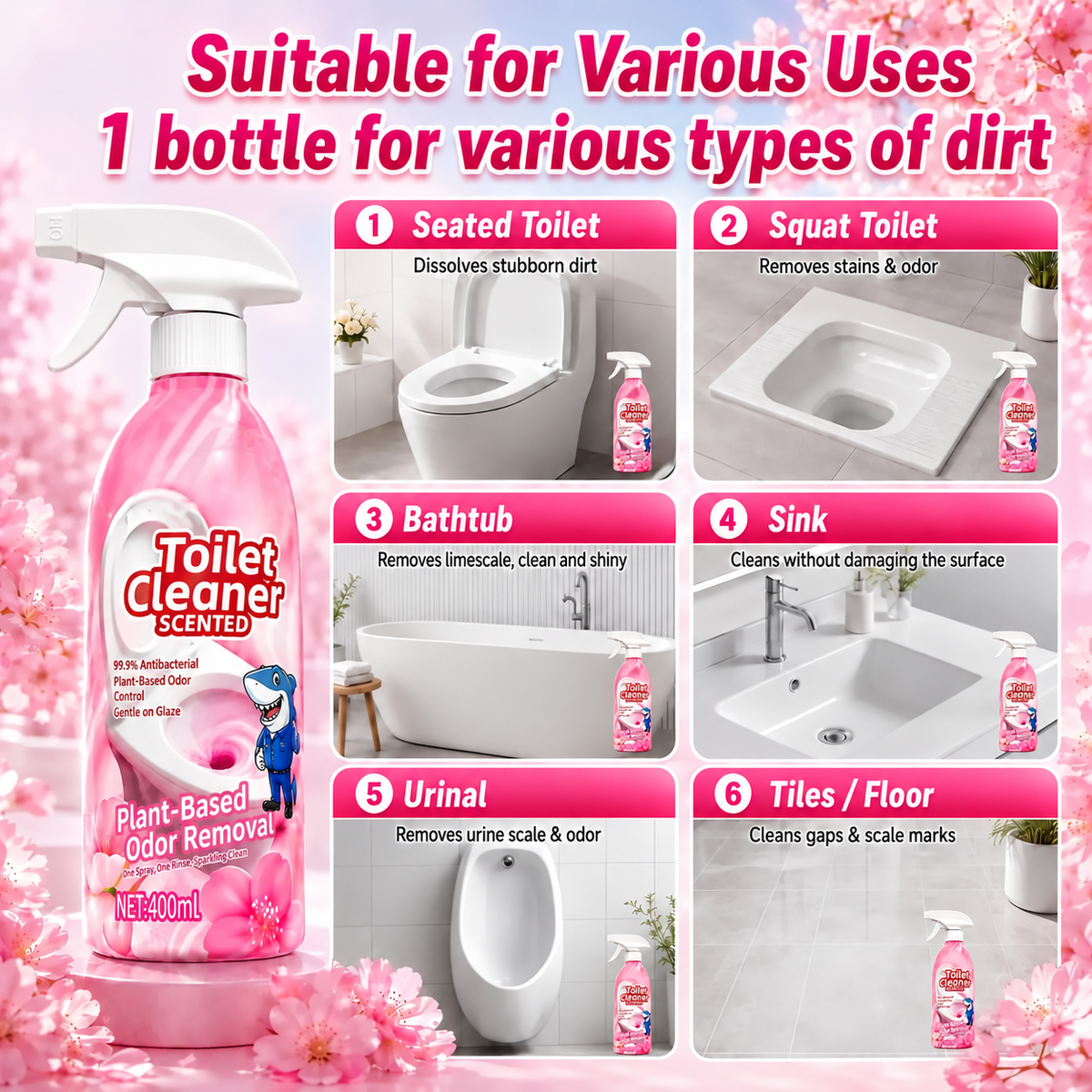 🫧400 ML Scented Foaming Toilet Cleaner – Deep Stain & Odor Remover for Bathroom Floors