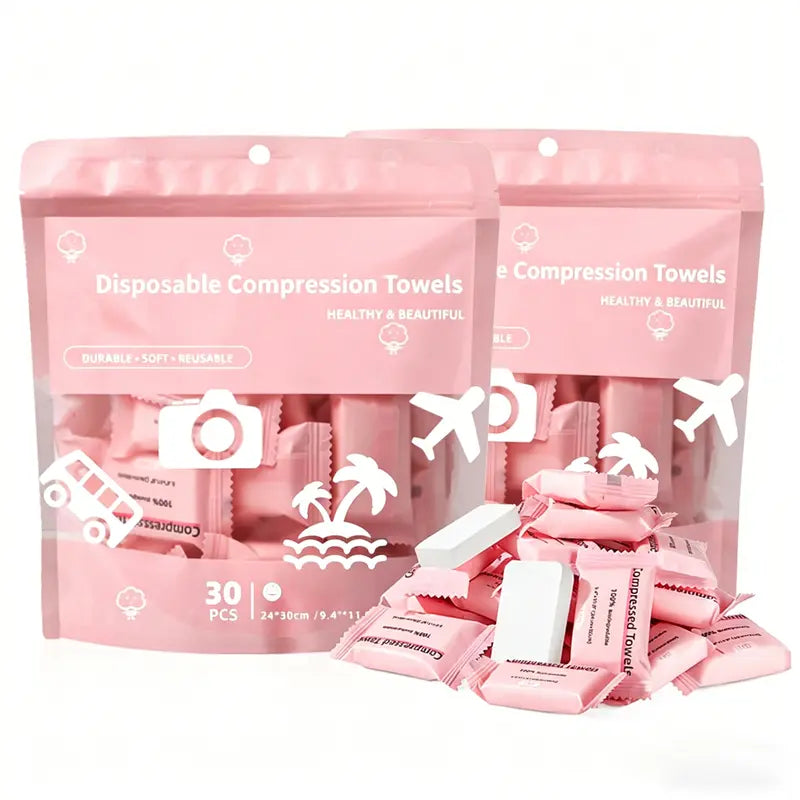 30-Pack Disposable Compressed Towels – Soft, Absorbent & Travel-Friendly