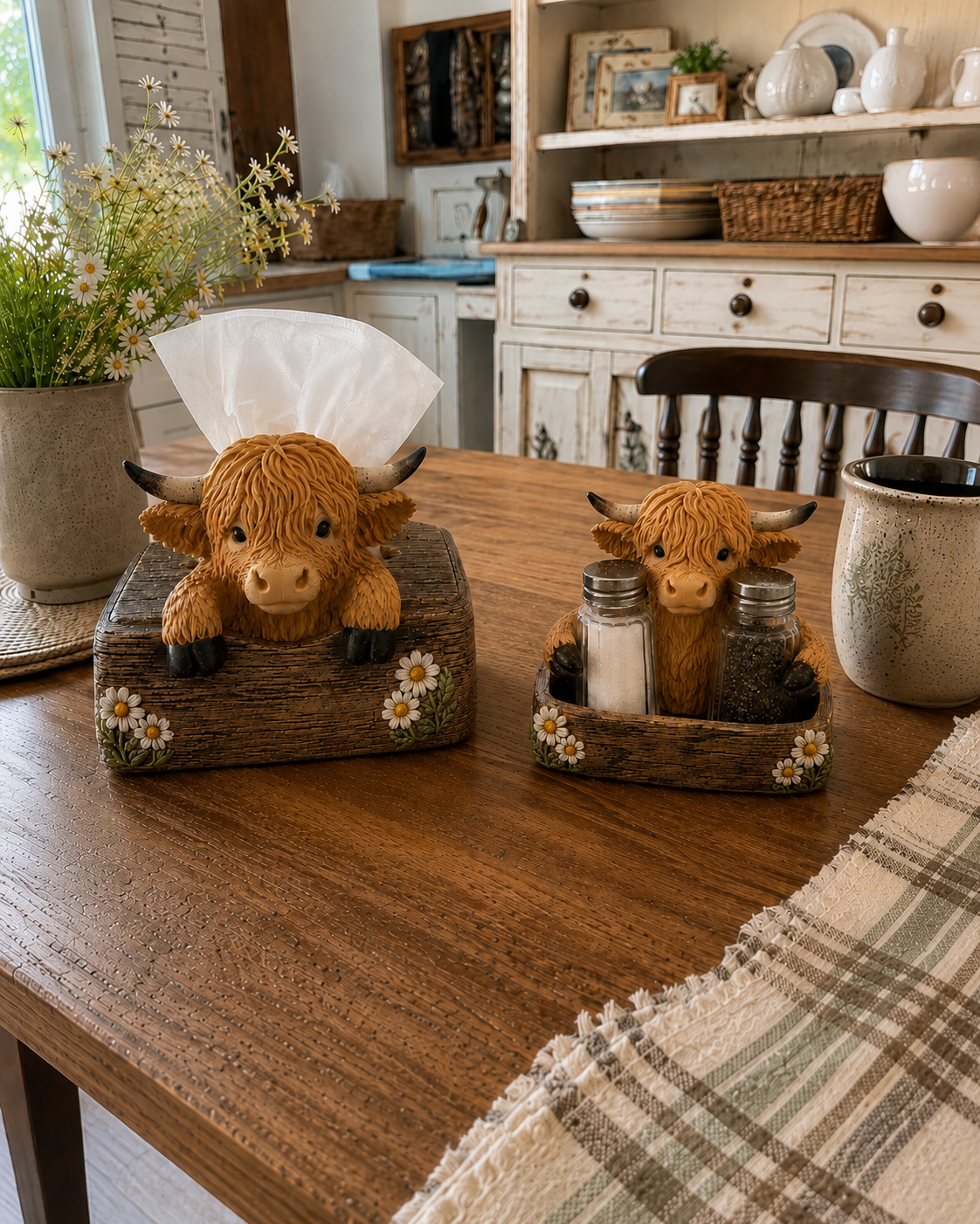 🐮 Cute Highland Cow Farmhouse Décor – Rustic Country Home Accent for Living Room, Kitchen & Entryway