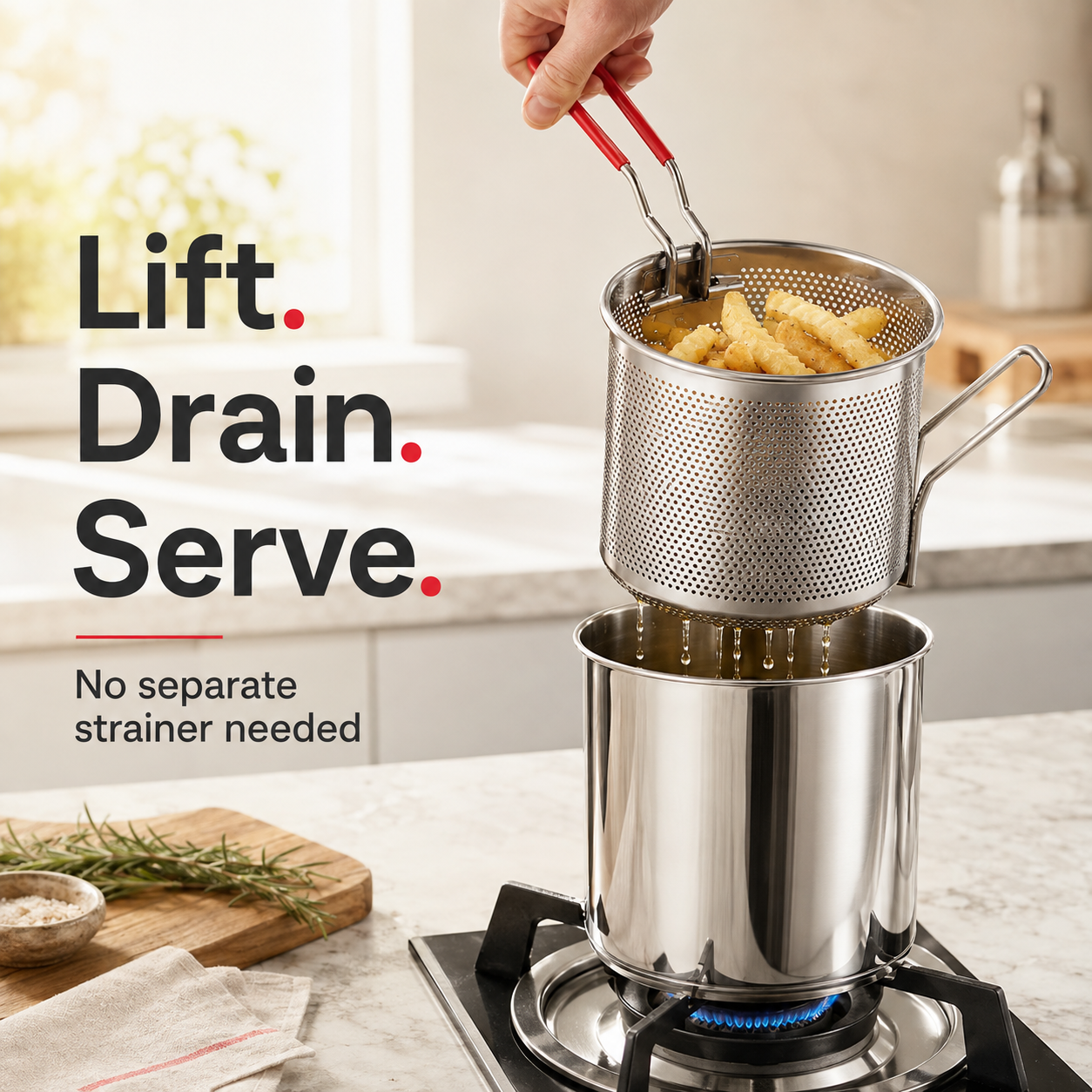 CrispyPro™ Mini Deep Fryer Set – Stainless Steel Fry Pot with Basket & Tongs