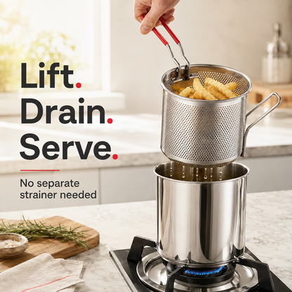 CrispyPro™ Mini Deep Fryer Set – Stainless Steel Fry Pot with Basket & Tongs