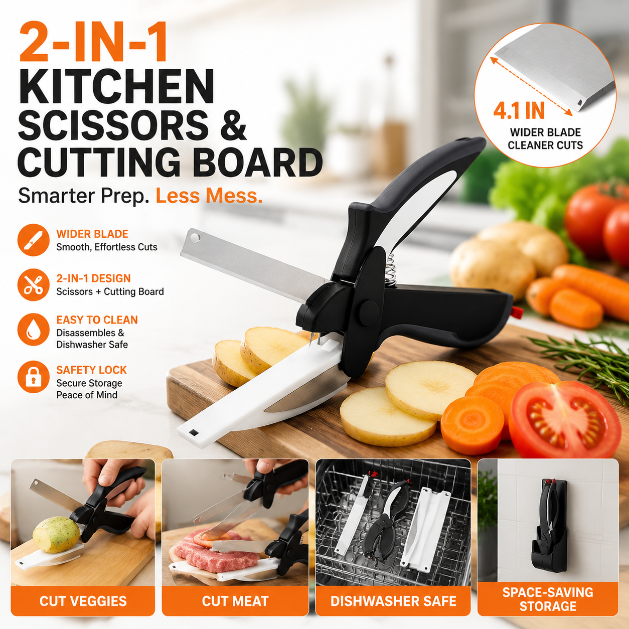 ✂️ 2-in-1 Kitchen Scissors With Cutting Board – Smart Food Prep Tool