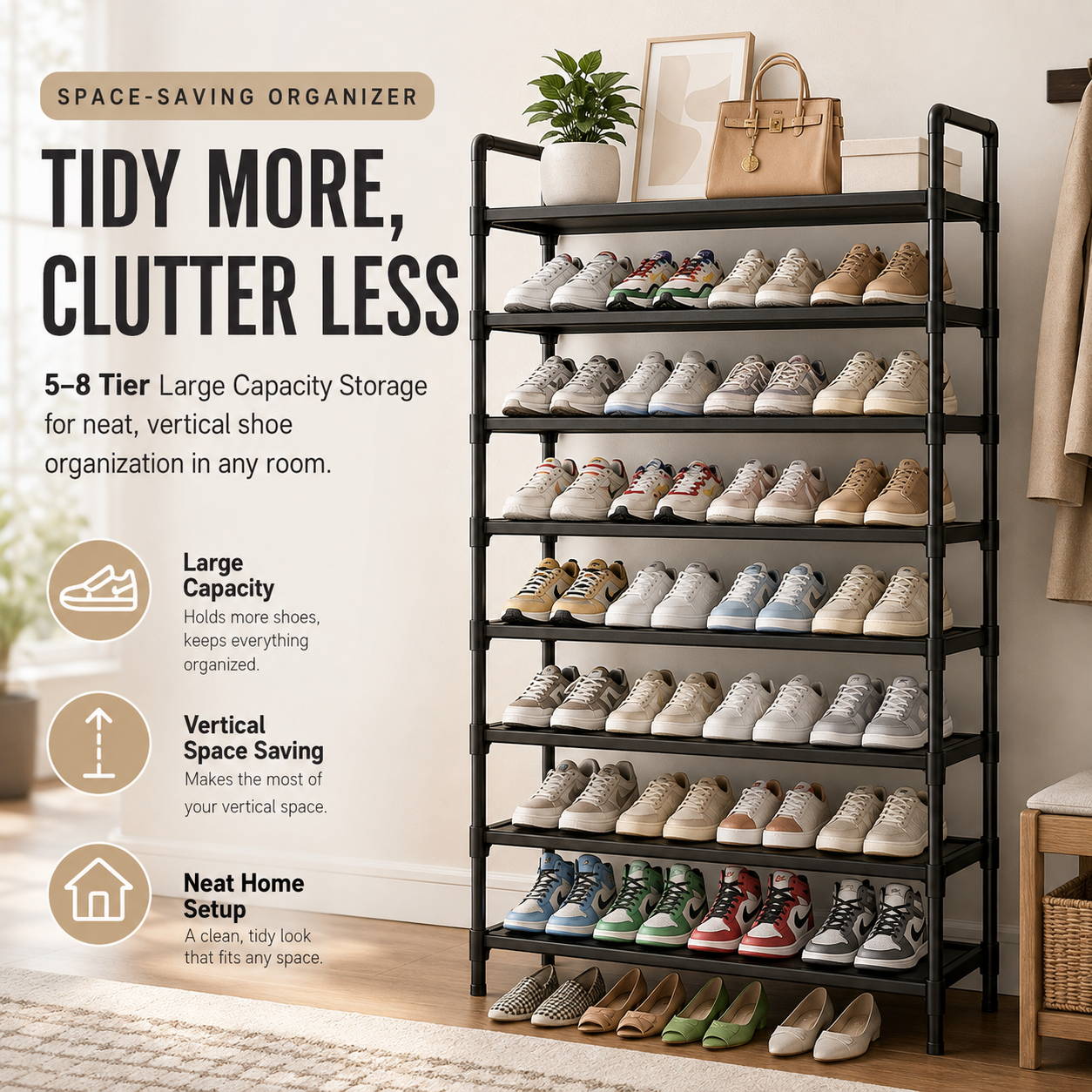 👟 Kitsure Shoe Organizer – 5-8 Tier Adjustable Rack with Side Handles, Easy Assembly & Versatile Storage for Any Room