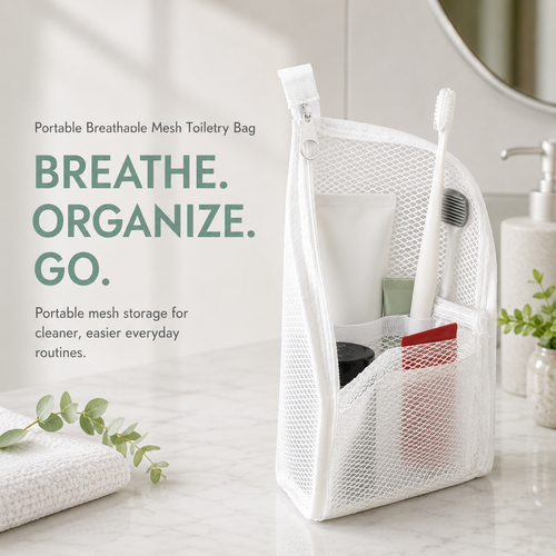 🧼 2-Pack Portable Quick-Dry Mesh Toiletry Bags – Hanging Travel Organizers with Toothbrush Slots!!!