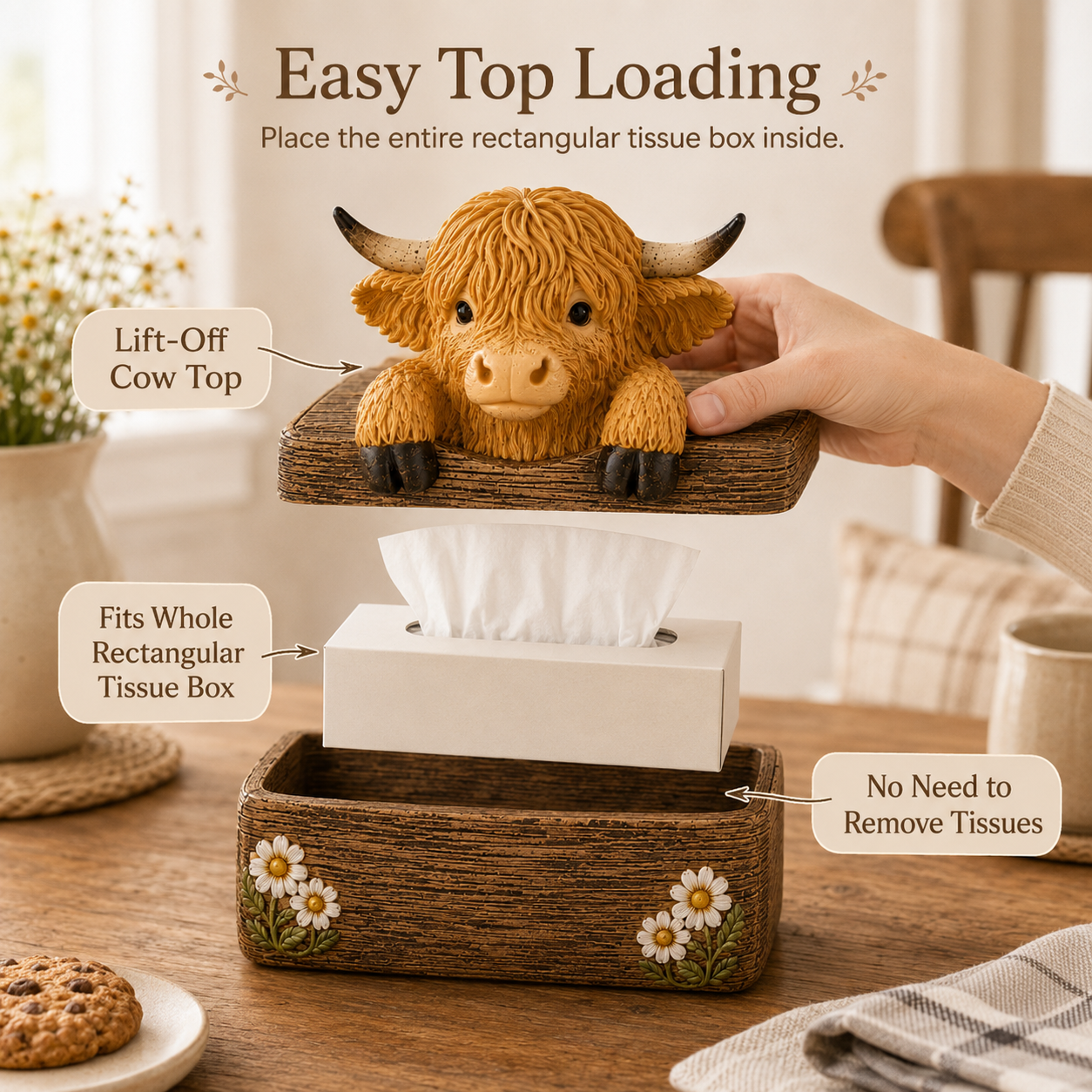 🐮 Cute Highland Cow Farmhouse Décor – Rustic Country Home Accent for Living Room, Kitchen & Entryway