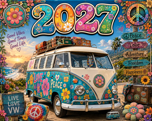 🌼2027 Hippie Boho Wall Calendar – Retro Road Trip Calendar📅