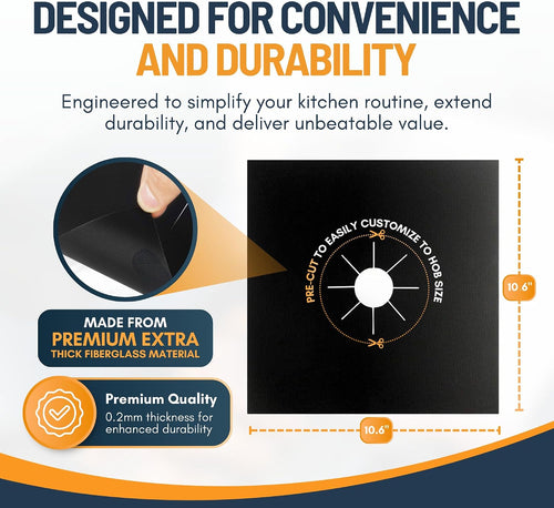 🥘 Reusable Gas Stove Burner Liners – 10.6 x 10.6 in | Heat-Resistant Cooktop Protector Mats | Set of 4 | ♻️