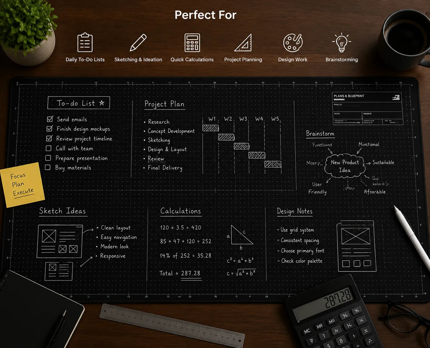 🖊️✨The Blueprint Deskmat Includes the Blueprint Marker💻A Double-Sided Deskmat to Draw, Erase & Redraw As Needed. 🎁Buy 2 Sets Free Shipping