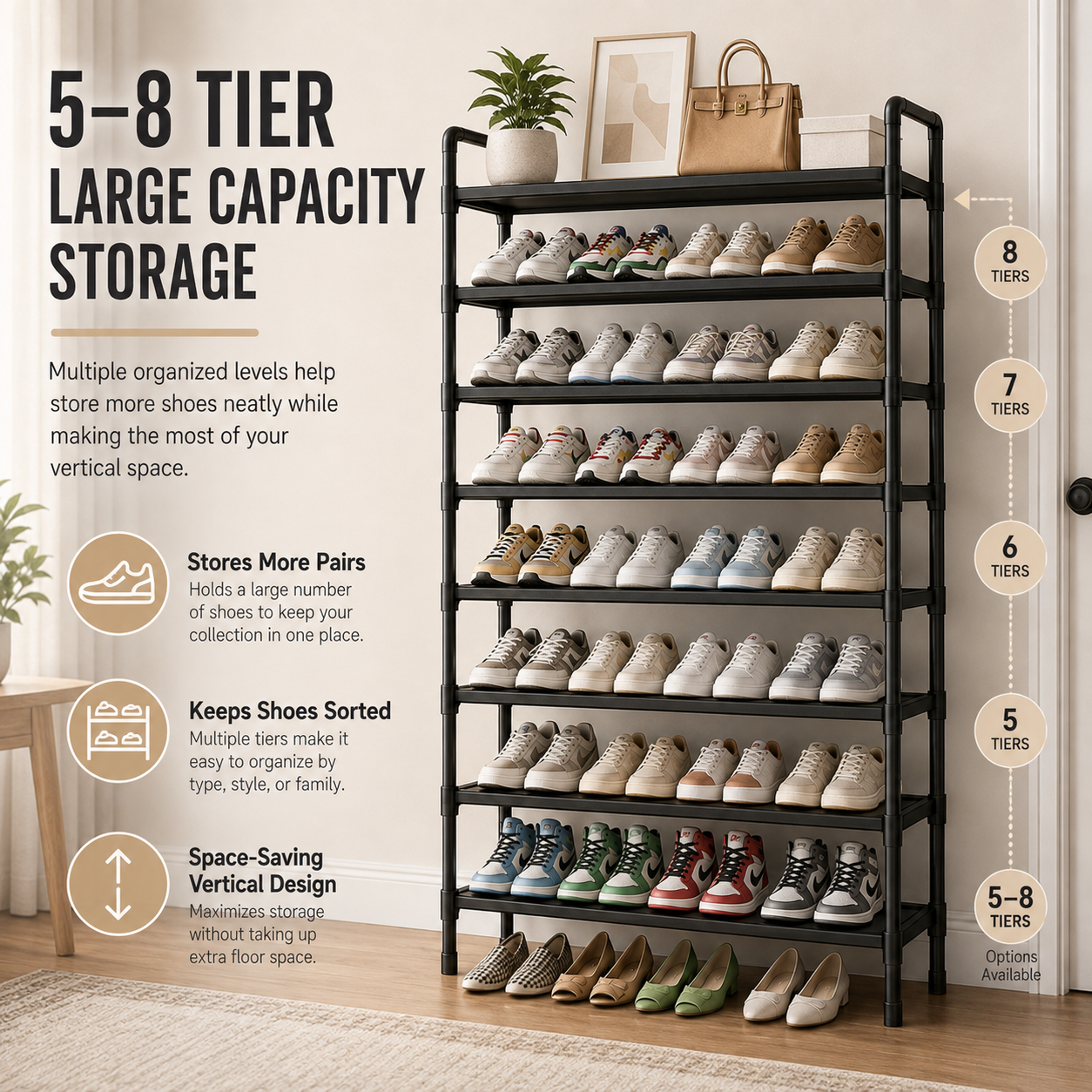 👟 Kitsure Shoe Organizer – 5-8 Tier Adjustable Rack with Side Handles, Easy Assembly & Versatile Storage for Any Room