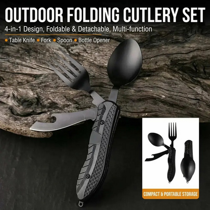 🔥Foldable Stainless Steel Camping Multitool Utensil Set | Portable Quick-Detach Fork, Spoon & Knife