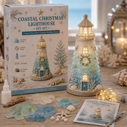 🌊 DIY Lighted Sea Glass Lighthouse Kit – Beginner-Friendly Coastal Craft with LED Lights 💕