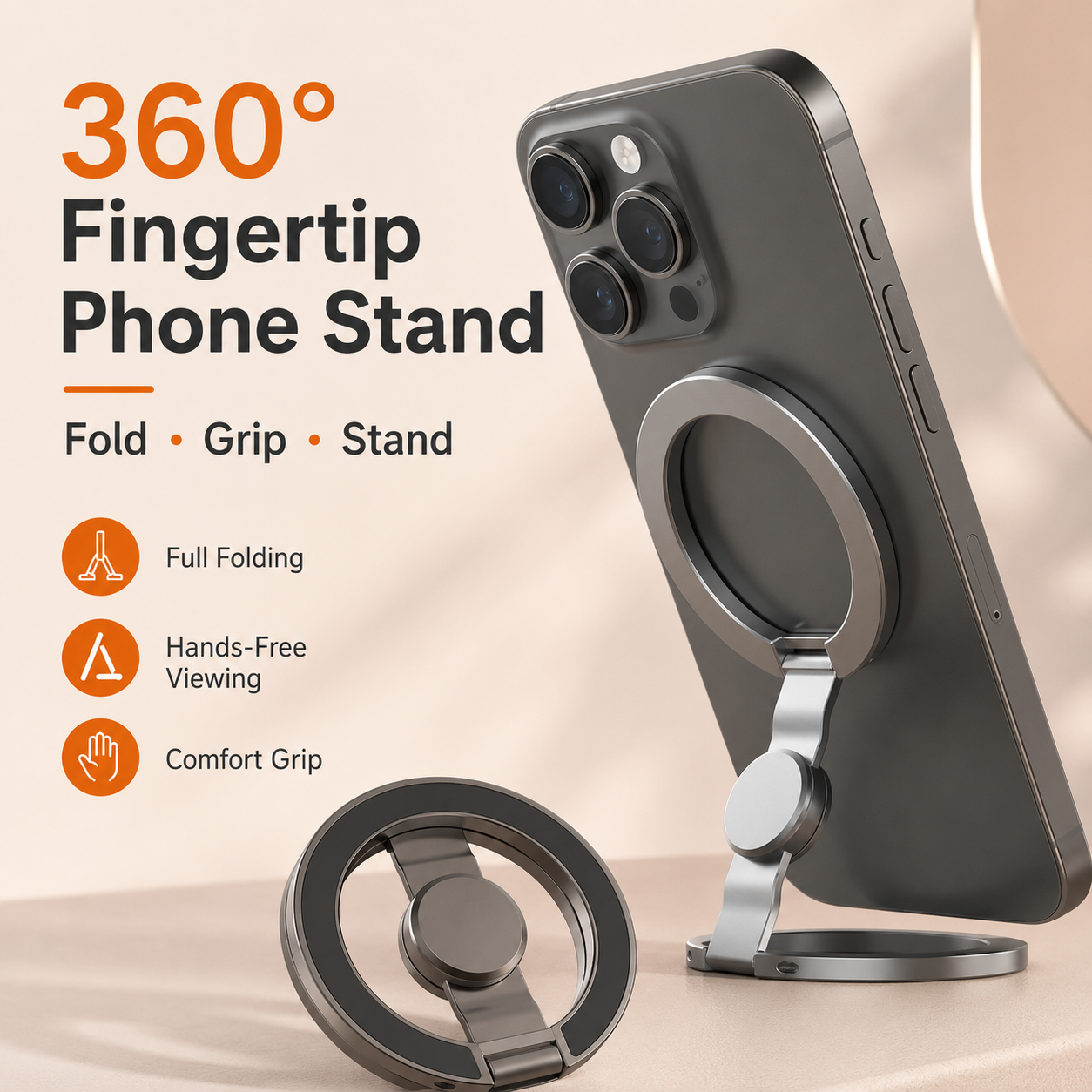 360° Magnetic Phone Stand & Fidget Spinner Combo – Adjustable Grip & Hands-Free Holder