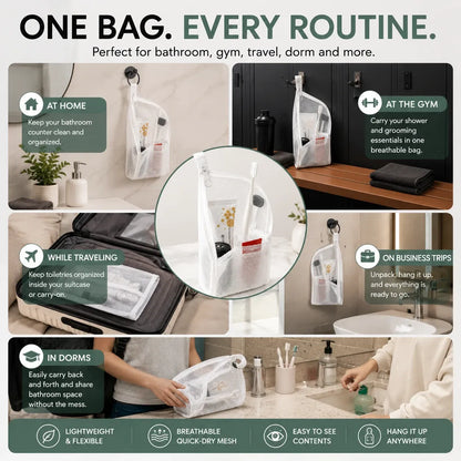 Portable Quick-Dry Mesh Toiletry Bags – Hanging Travel Organizers with Toothbrush Slots