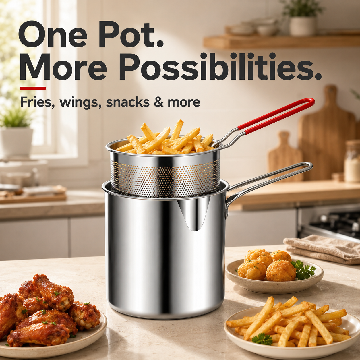 CrispyPro™ Mini Deep Fryer Set – Stainless Steel Fry Pot with Basket & Tongs