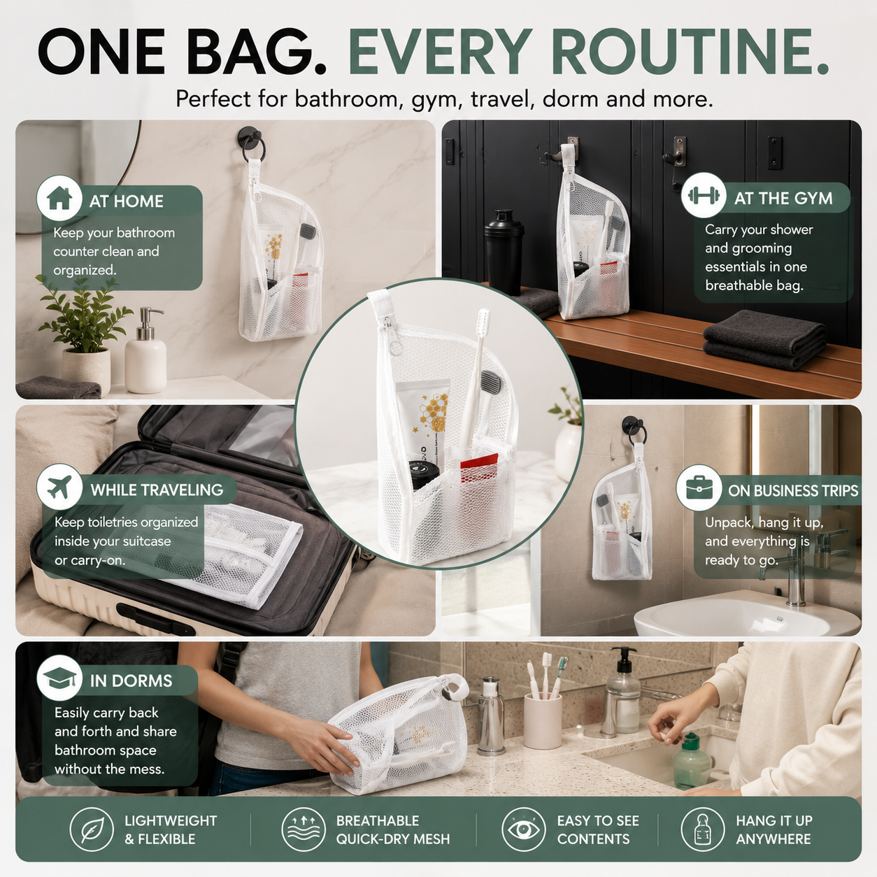 🧼 2-Pack Portable Quick-Dry Mesh Toiletry Bags – Hanging Travel Organizers with Toothbrush Slots!!!