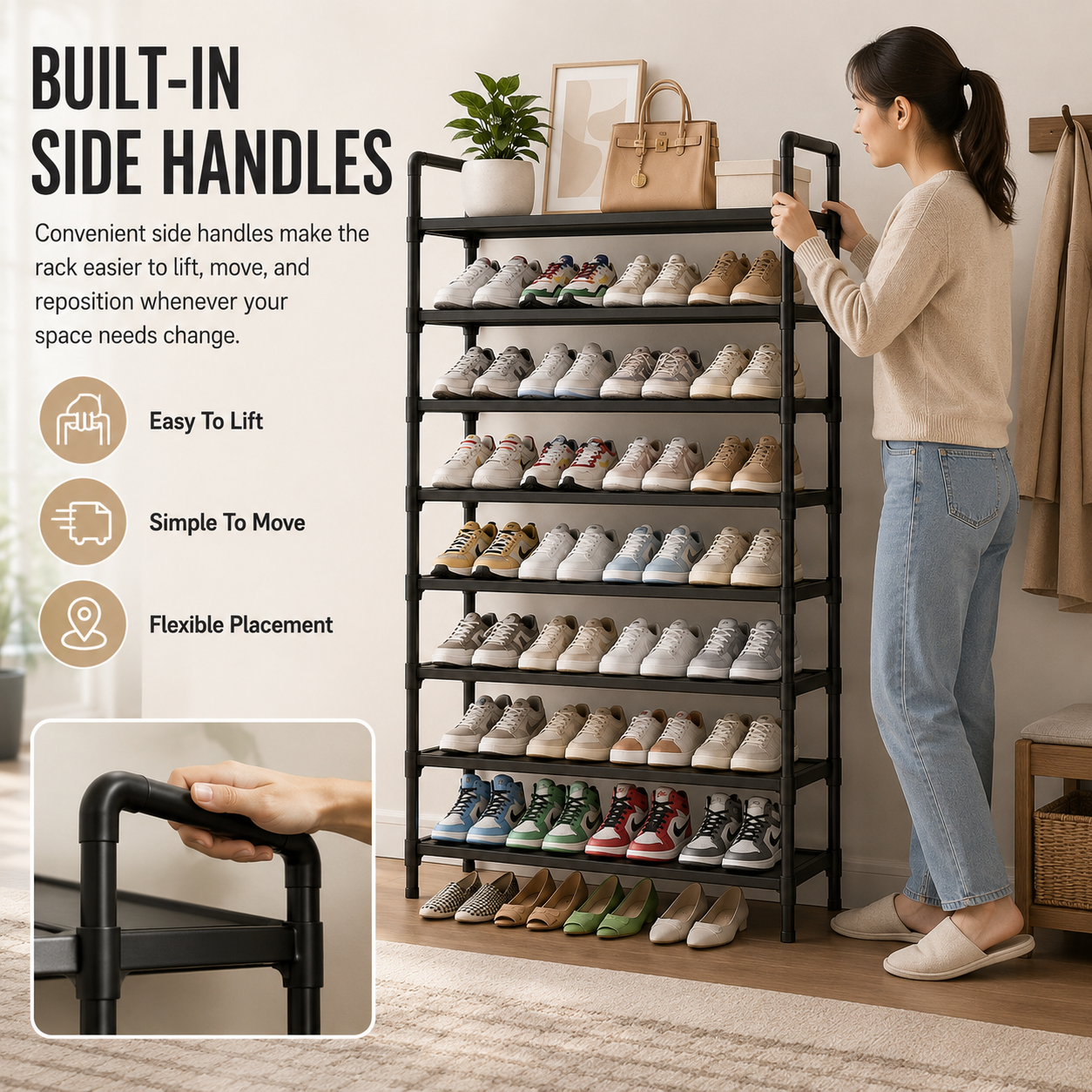 👟 Kitsure Shoe Organizer – 5-8 Tier Adjustable Rack with Side Handles, Easy Assembly & Versatile Storage for Any Room