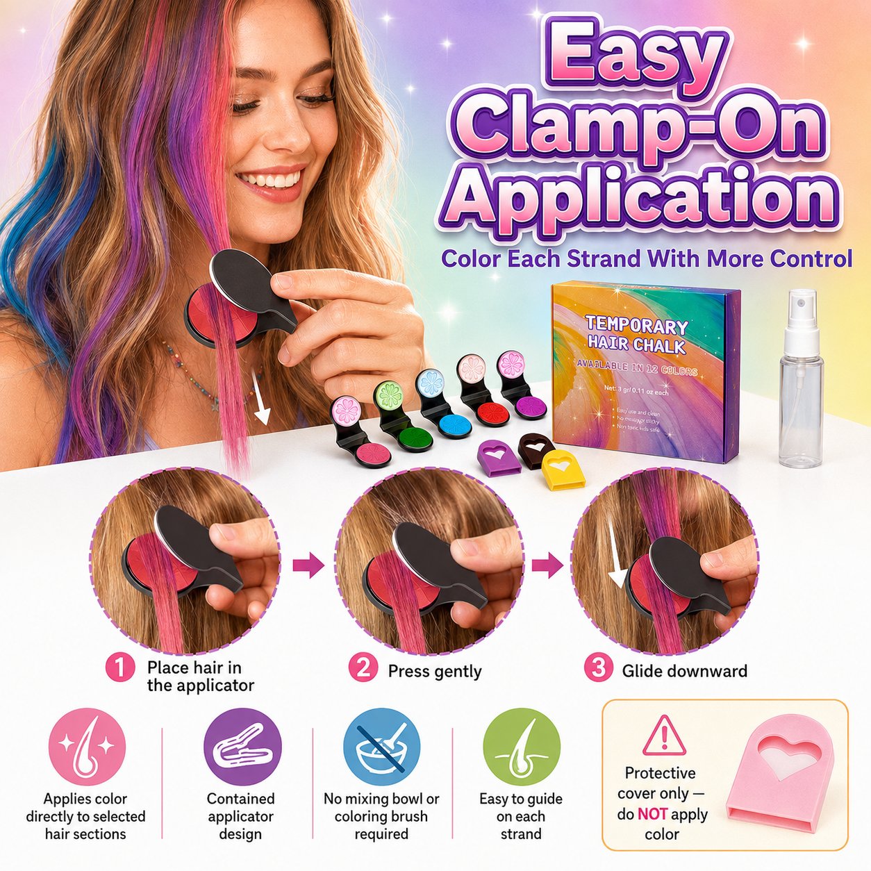 🔥  🌈 12-Color Temporary Hair Chalk Set with Applicators