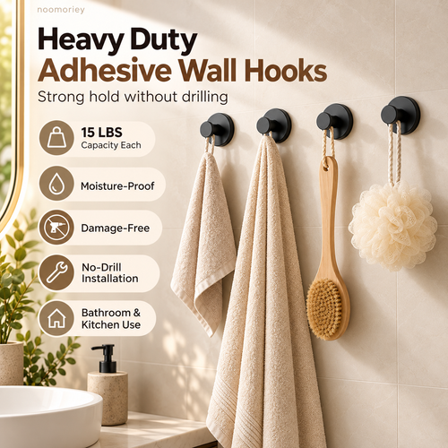 Stainless Steel Finish Grip Lock Heavy Duty Adhesive Wall Hooks