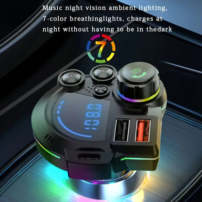 PD 30W Type-C Car Charger & Bluetooth 5.3 FM Transmitter, Wireless MP3 Player with Dual USB Ports, Bass Sound Enhancer, RGB Glowing Radio Adapter, Hands-Free Calls, Car Accessories & Road Trip Essentials, Compatible with 12V-24V