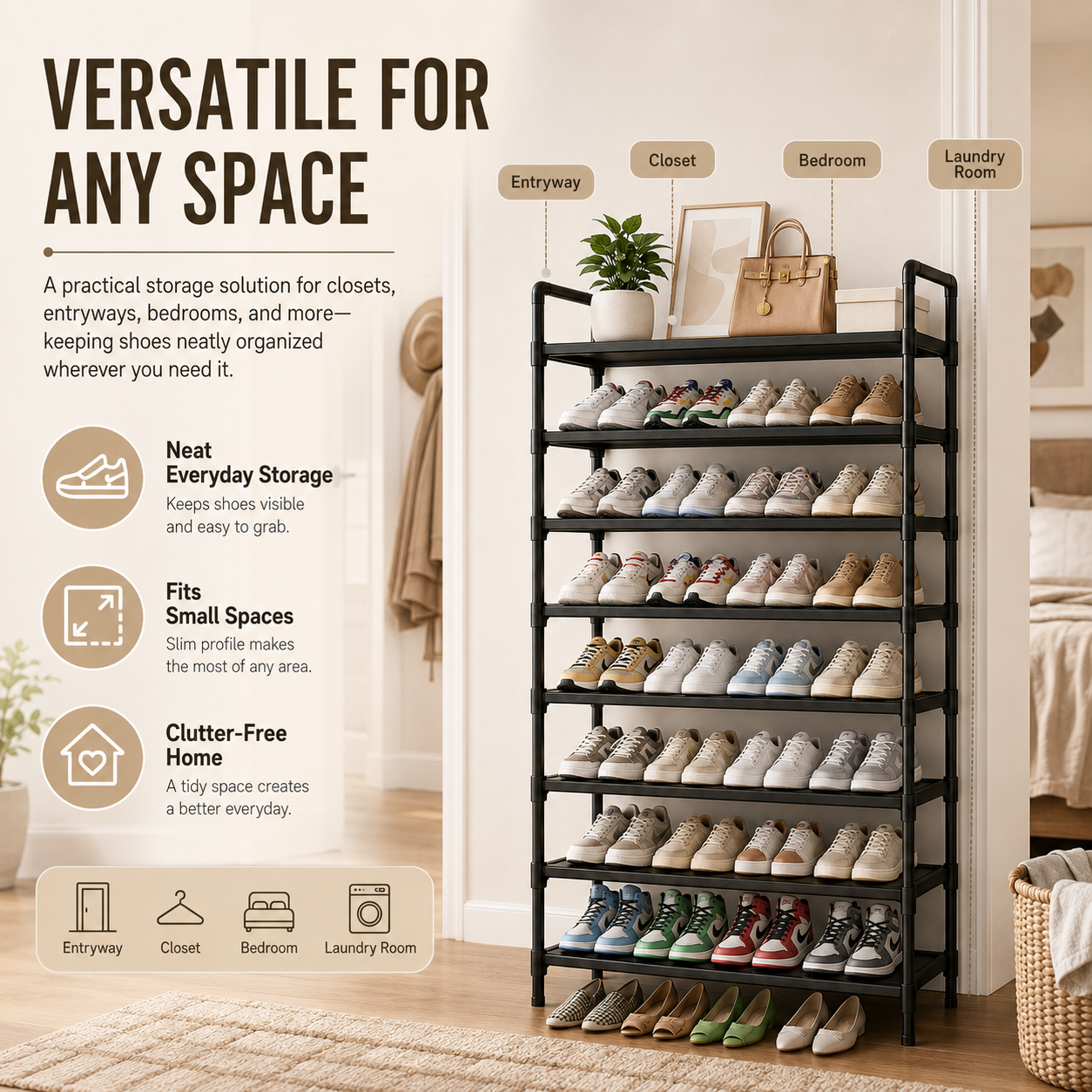 👟 Kitsure Shoe Organizer – 5-8 Tier Adjustable Rack with Side Handles, Easy Assembly & Versatile Storage for Any Room