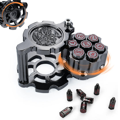 7PCS Metal Revolver Dice Set - Bullet-Design Polyhedral Game Pieces with Industrial Look, Premium Accessory for Tabletop Play RPG Games, Gift for Players