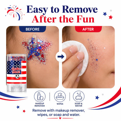 3-in-1 Patriotic Glow😍✨Red, White & Blue Glitter Body Stick