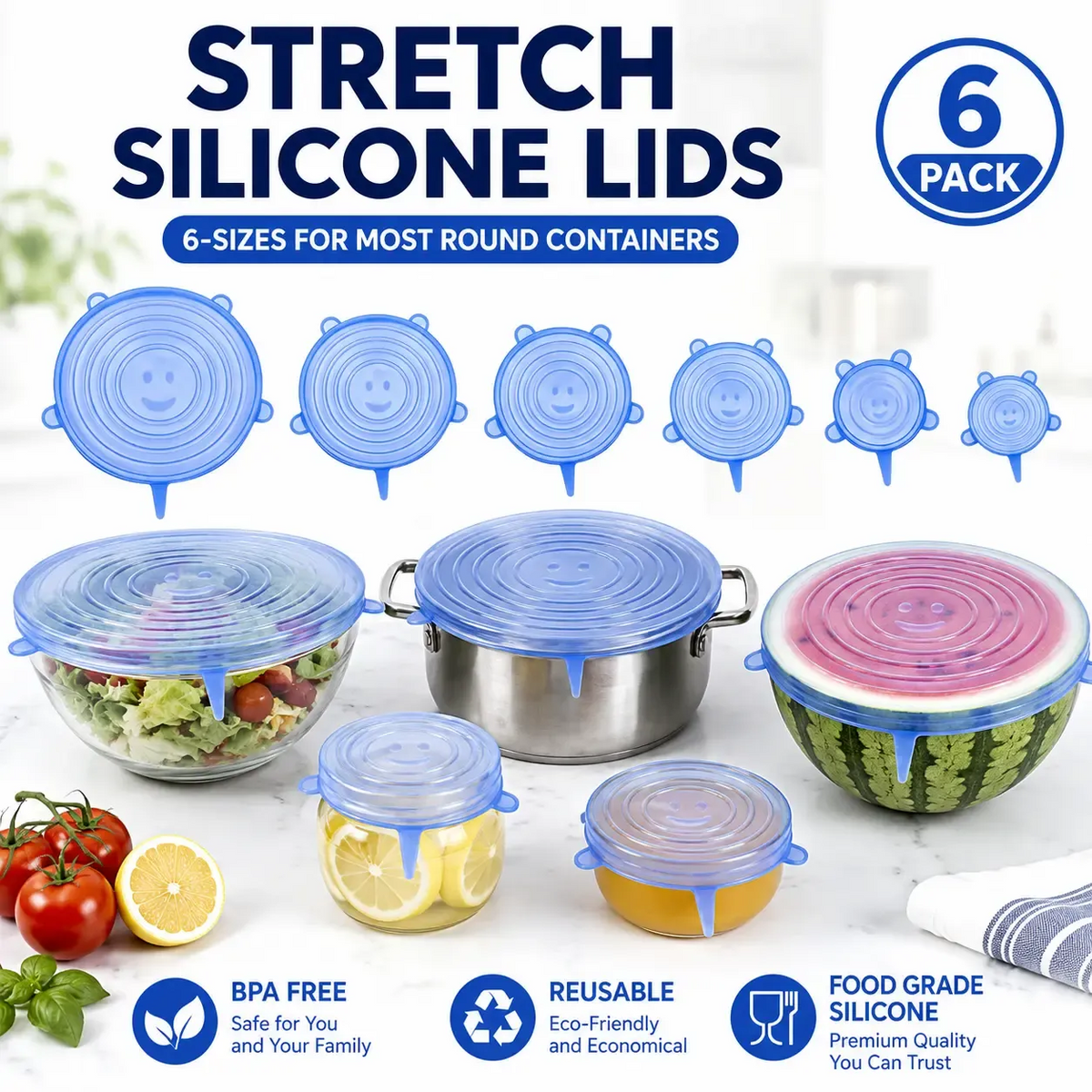 🍃 Silicone Stretch Lids – Ditch Plastic Wrap, Choose a Better Way