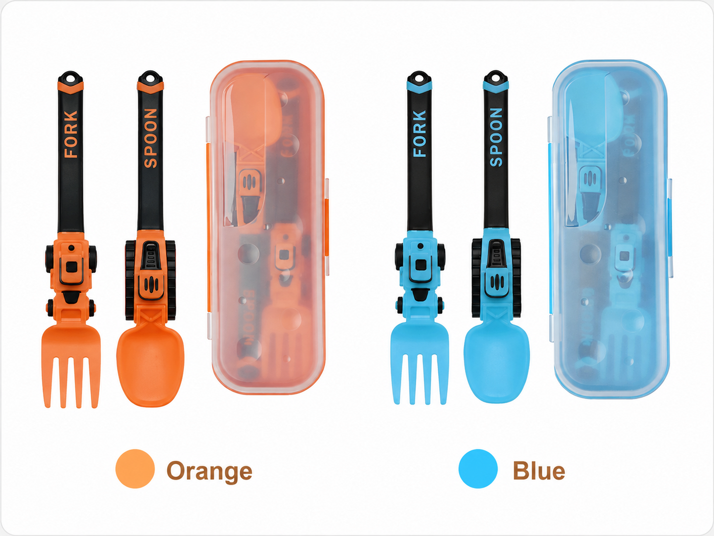 Construction Vehicle Kids Utensil Set 🚜 | 3-Piece Feeding Set with Spoon, Fork & Storage Case | Soft Grip | Dishwasher Safe | Perfect for Travel & Home | Gift Set Utensils